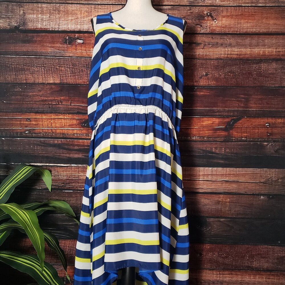Fun & Flirt Womens 3X High Low Dress Striped Elastic Waist Racerback